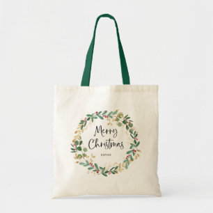 Modern Wreath and Script   Merry Christmas Tote Bag