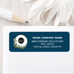 Modern Wreath Blue Company logo Christmas Return Address Label