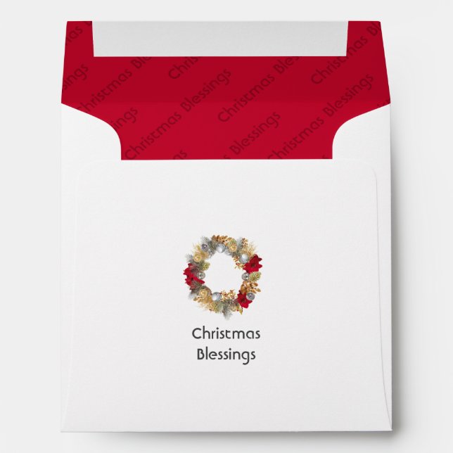 Modern Wreath CHRISTMAS BLESSINGS Square Envelope (Back (Bottom))