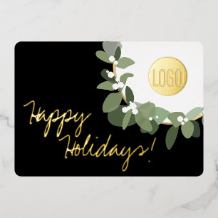 Modern Wreath Company Logo Black Real Gold Foil Holiday Card
