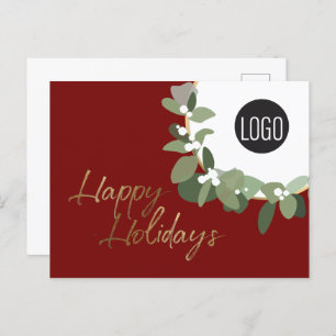 Modern Wreath Company logo Happy Holidays Red Holiday Postcard