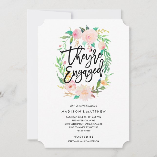 Modern Wreath Engagement Party Invitation (Front)