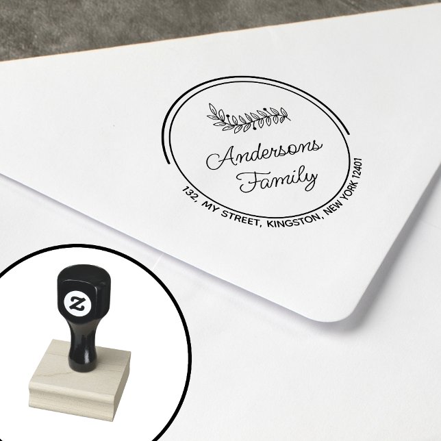 Modern Wreath Family Name Leaf Rubber Stamp (Creator Uploaded)