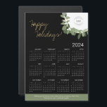 Modern Wreath Gold black Your Logo 2024 Calendar<br><div class="desc">Extend your Holiday greetings and thank your clients, employees and customers with these modern and customisable Christmas Corporate Holiday magnetic 2024 calendar cards. Replace the logo with your own branding, personalise the message, Featuring my modern wreath illustration in gold, green and white and the words "Happy Holidays" in a gold...</div>