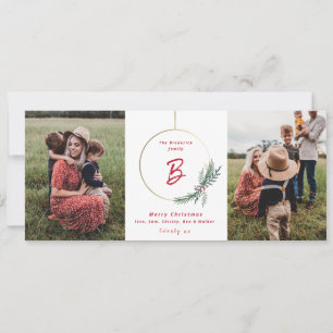 Modern wreath holiday swag Christmas photo card