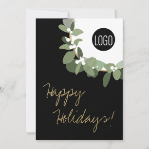 Modern Wreath Logo Non-denominational Happy Holiday Card