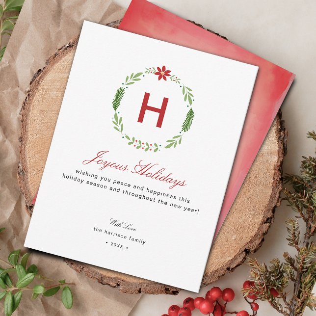 Modern Wreath Monogram Holiday Card (Modern Wreath Monogram Holiday Card)