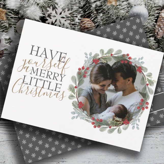 Modern Wreath & Photo Merry Christmas Holiday Card (Creator Uploaded)