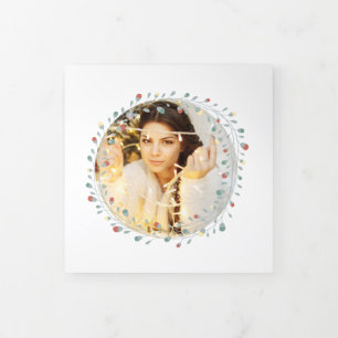 Modern Wreath Photo Personalised Christmas Tri-Fold Holiday Card
