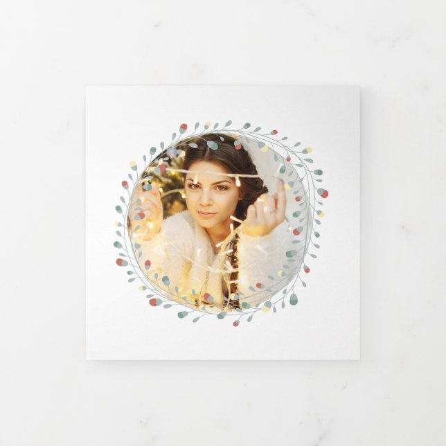 Modern Wreath Photo Personalised Christmas Tri-Fold Holiday Card (Cover)