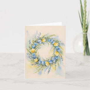 Modern Wreath Ukrainian Colors Blank Card
