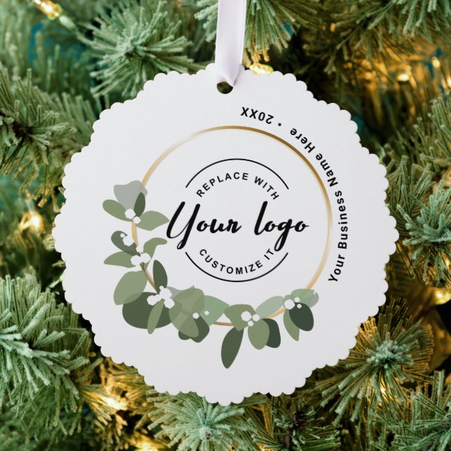 Modern wreath with logo unique Custom Tree Decoration Card (Insitu (Tree))