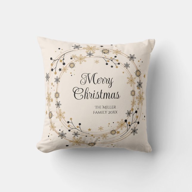 Modern Wreath with Script Merry Christmas Cushion (Front)