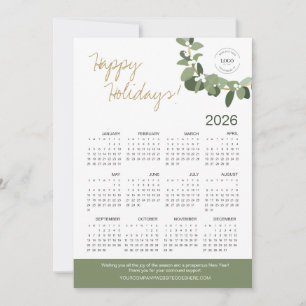 Modern Wreath Your Logo here 2026 Calendar Holiday Card