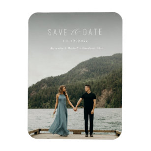 Modern Writing Save the Date Magnet White