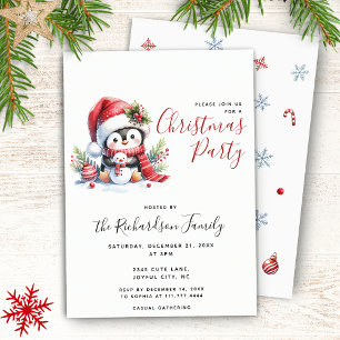 Modern Xmas Party Cute Penguin Christmas Invitation