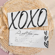 Modern XOXO black & white gift card voucher