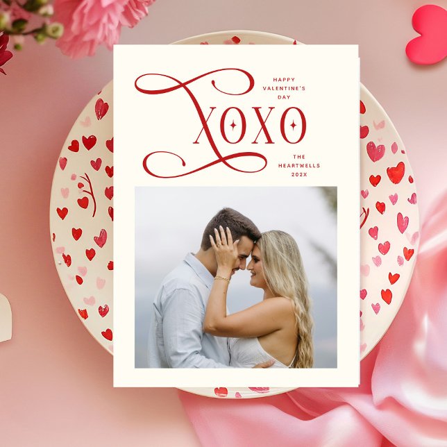 Modern XOXO Couples Photo Happy Valentines Day Holiday Card (Creator Uploaded)