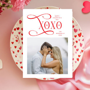 Modern XOXO Couples Photo Happy Valentines Day Holiday Card