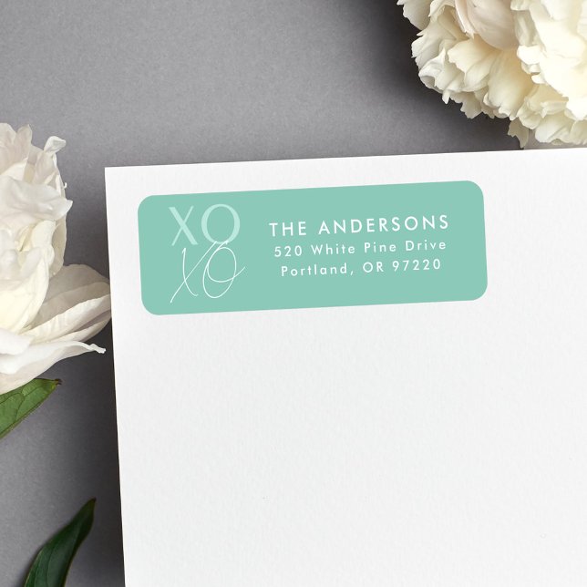 Modern XOXO Mint Green Return Address Label (Creator Uploaded)