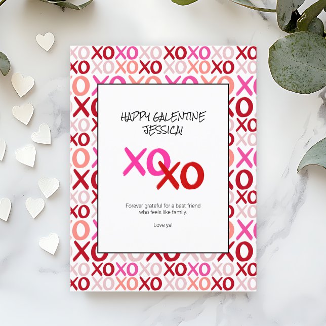 Modern XOXO Pink and Red Galentines Best Friends Holiday Postcard (Modern XOXO Pink and Red Galentines Best Friends Holiday Postcard)