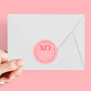 Modern XOXO Pink Valentine's Day Return Address Classic Round Sticker
