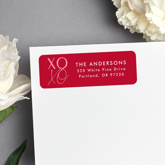 Modern XOXO Red and Pink Return Address Label (Creator Uploaded)