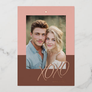 Modern XOXO Valentine Photo Foil Holiday Card