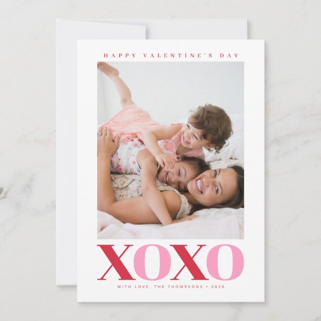 Modern XOXO Valentine Photo Holiday Card (Front)
