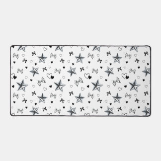 Modern Y2K Coquette Silver Star Ribbon Heart White Desk Mat