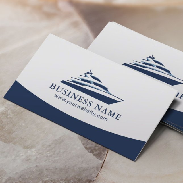 Modern Yacht Logo Navy Blue Professional Boat Business Card (Creator Uploaded)