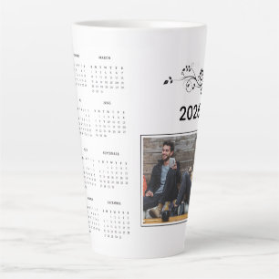 Modern Year 2026 Photo Calendar with Foliage  Latte Mug
