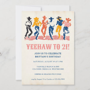 Modern Yeehaw Cowgirl 21st Birthday Party Invitation