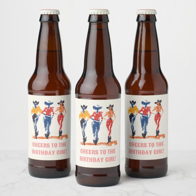 Modern Yeehaw Cowgirl Birthday Party Custom Beer Bottle Label (Bottles)
