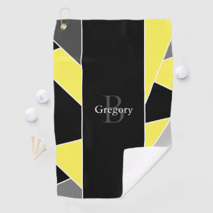 Modern Yellow Abstract Geometric Personalised Golf Towel