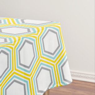 Modern Yellow and Aqua Geometric Pattern Tablecloth