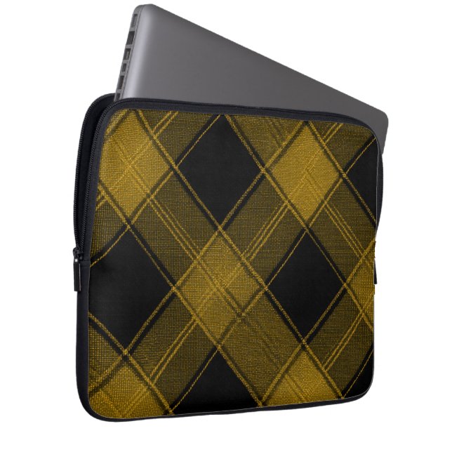 Modern Yellow and Black Buffalo Plaid Laptop Sleev Sleeve (Front Right)