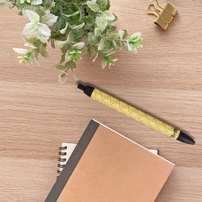 Modern Yellow and Black Geometric Pattern Monogram Black Ink Pen (Creator Uploaded)