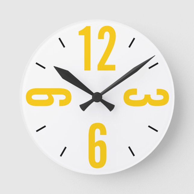 Modern yellow and black large numbers round clock (Front)