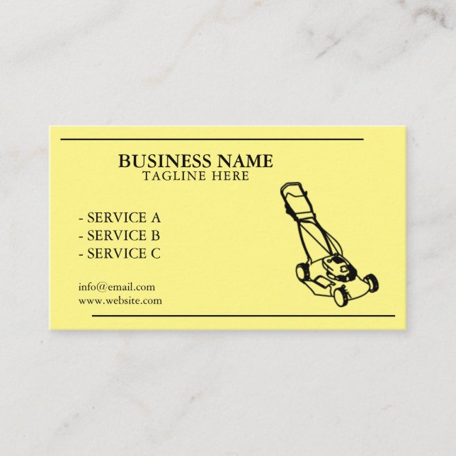 Modern Yellow and Black Lawnmower Lawn Service Business Card (Front)