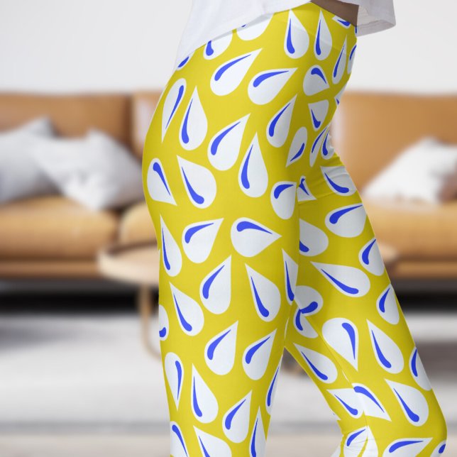 Modern Yellow and Blue Flick Pattern Leggings (Modern Yellow and Blue Flick Pattern Leggings)