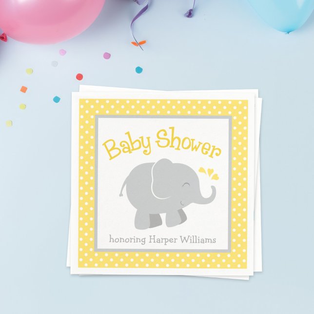 Modern Yellow and Grey Elephant Baby Shower Napkin (Creator Uploaded)