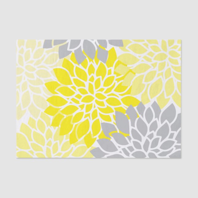 Modern Yellow and Grey Floral Tissue Paper (Front)