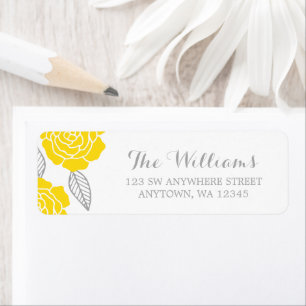 Modern Yellow and Grey Rose Return Address Return Address Label