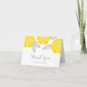 Modern Yellow and Grey Rose Thank You Card