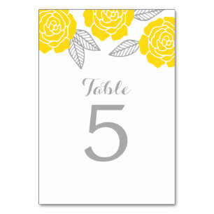 Modern Yellow and Grey Rose Wedding Table Number