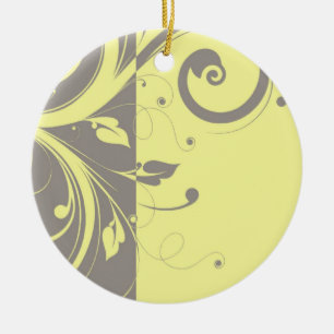 Modern Yellow and Grey Swirl Wedding Ceramic Tree Decoration