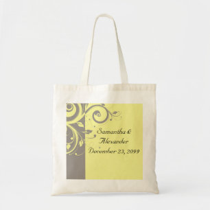 Modern Yellow and Grey Swirl Wedding Tote Bag