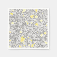 Modern Yellow and Grey Swirly Floral