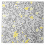 Modern Yellow and Grey Swirly Floral Tile<br><div class="desc">Pretty modern girly floral pattern featuring elegant pastel grey swirls and yellow and gold flowers intertwined on a darker grey background.</div>